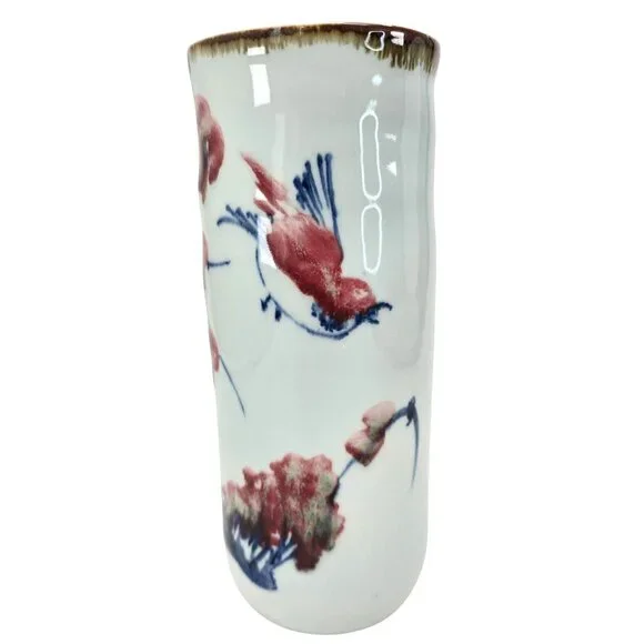 Chinese Vase Vintage Bird & Floral Motif Hand-Painted Porcelain Signed Art je141